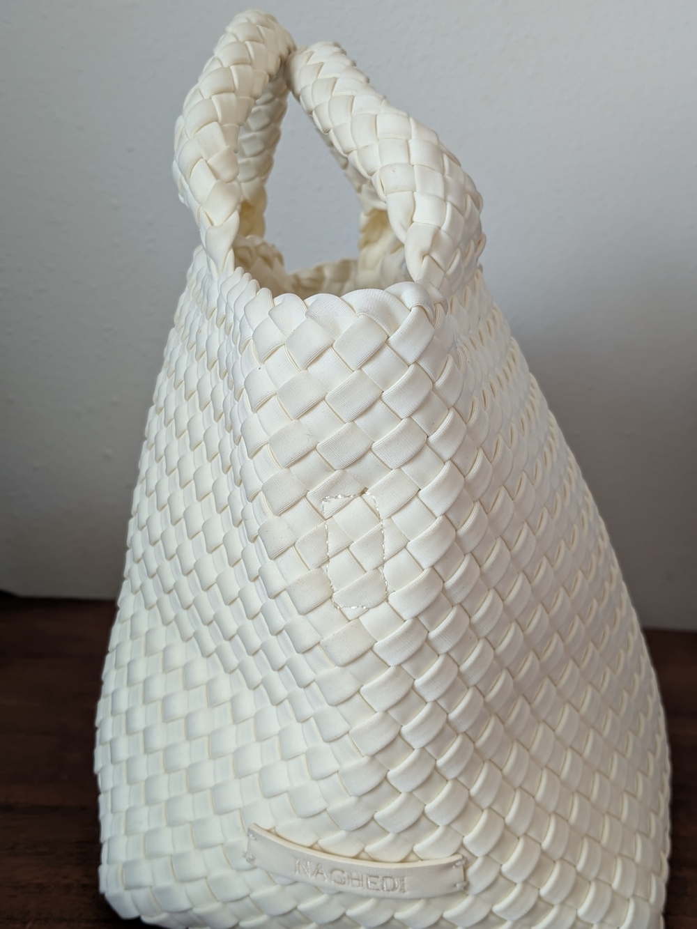 Naghedi Cream Woven Top-Handle Tote
